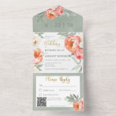 赤面素朴ピーチ&ホワイトピーニーQRコード オールインワン招待状 (内側)