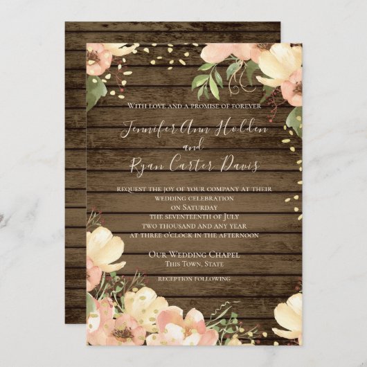 赤面素朴フローラウッドウォーター結婚カラー 招待状 (正面/裏面)