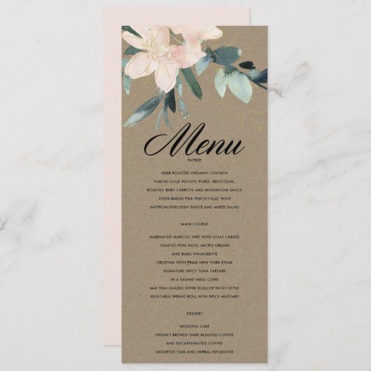 赤面素朴フローラクラフトバンチ水の色結婚の メニュー (正面/裏面)