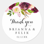 赤面素朴ブルグンディサンキュー結婚式の引き出物 ラウンドシール (正面)
