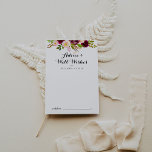 赤面素朴ブルゴーニュフローラの結婚願い アドバイスカード<br><div class="desc">この素朴な赤面ブルゴーニュ結婚フローラの願い事アドバイスカードはにシンプル最適結婚である。このデザインは、ピンク、赤面、赤、バーガンディ、ボルドの水色の花と緑の葉を特徴としている。これらのカードはs、結婚ブライダルシャワー、ベビーシャワー、卒業式パーティーなどに最適だ。新郎新婦の名前、両親または卒業生の名前でカードをパーソナライズ。</div>