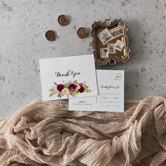 赤面素朴ブルゴーニュフローラ書道ありがとう ポストカード