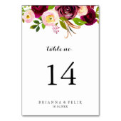 赤面素朴ブルゴーニュフローラ書道結婚の テーブルナンバー (正面)