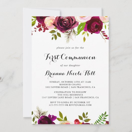 赤面素朴ブルゴーニュフローラ第1聖餐会 招待状 (正面)