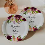 赤面素朴ブルゴーニュフローラ結婚ズケーキ ペーパープレート<br><div class="desc">この素朴な赤面ブルゴーニュフローラ結婚のケーキ紙プレートは結婚披露宴にシンプル最適である。このデザインは、ピンク、赤面、赤、バーガンディ、ボルドの水色の花と緑の葉を特徴としている。新郎新婦の名前と日付を付け結婚て自分で。</div>