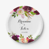 赤面素朴ブルゴーニュフローラ結婚ズケーキ ペーパープレート (正面)