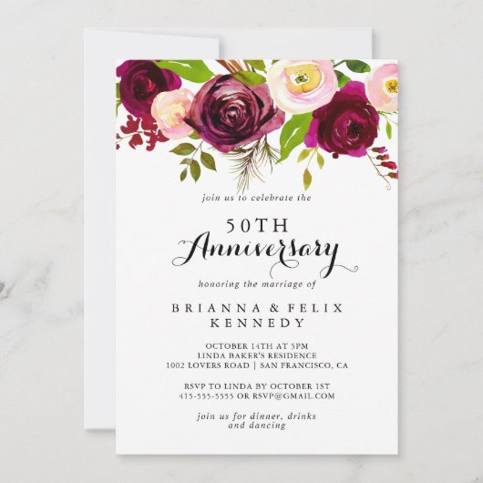 赤面素朴ブルゴーニュ50周年結婚記念 招待状 (正面)