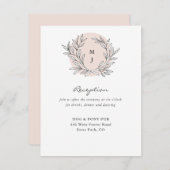 赤面素朴モノグラムリースウェディングレセプション エンクロージャーカード (正面/裏面)
