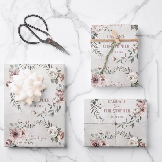 赤面素朴ユーカリリース結婚ズサンキュー ラッピングペーパーシート (正面)