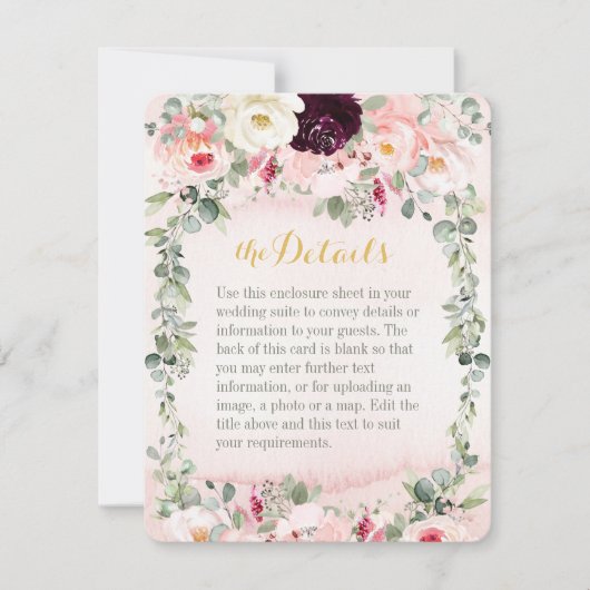 赤面素朴庭園の結婚式詳細エンクロージャカード 招待状 (正面)