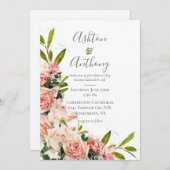 赤面素朴水カラーフローラヴィンテージウェディング請求書 招待状 (正面/裏面)