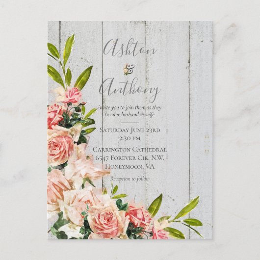 赤面素朴水色フローラヴィンテージウェディング ポストカード (正面)