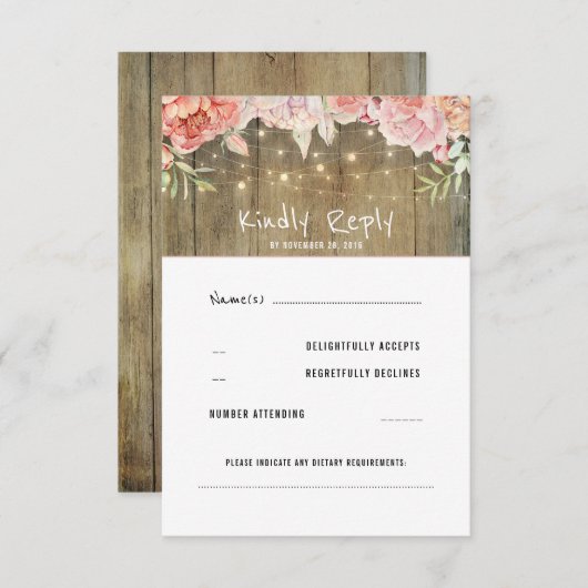 赤面素朴花列ライトウェディングRSVP 出欠カード (正面/裏面)