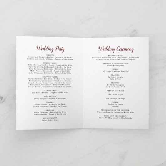 赤面素朴・ブルゴンディ・フ結婚ラワーズ・セレモニー プログラム (内部)