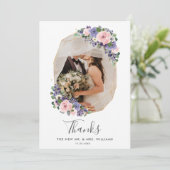 赤面紫フローラ金ゴールド幾何学写真結婚の サンキューカード (スタンド正面)