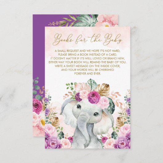 赤面紫色の熱帯フローラゾウが本を持ってくる エンクロージャーカード (正面/裏面)