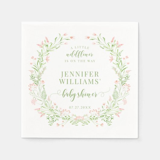 赤面緑の小さな野生の花のベビーガールシャワー スタンダードカクテルナプキン (正面)