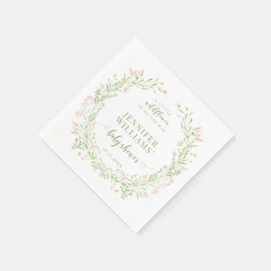 赤面緑の小さな野生の花のベビーガールシャワー スタンダードカクテルナプキン (角)