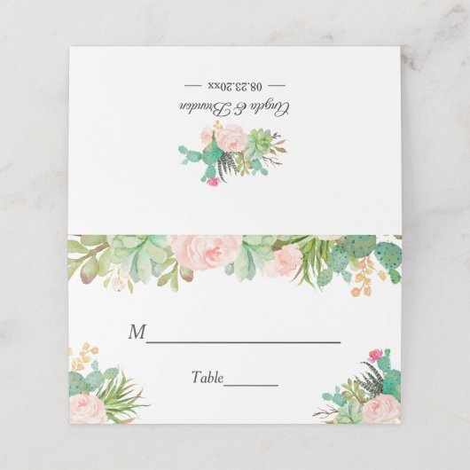 赤面緑多肉性サボテンフローラ結婚テーブル プレイスカード (外部開封)