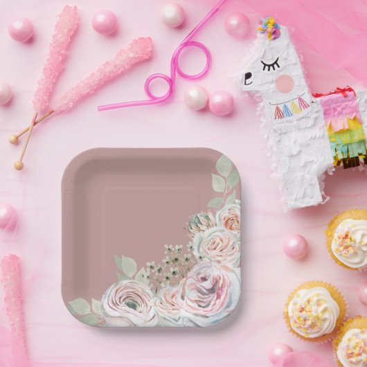 赤面繊細な水色の花のパレピン誕生日 ペーパープレート (パーティー)