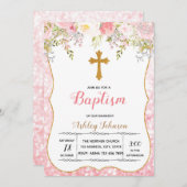 赤面花グリッター洗礼パーティの招待状 招待状 (正面/裏面)