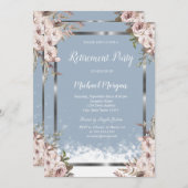 赤面花シルバーフレームダスティブルーリタイア 招待状 (正面/裏面)