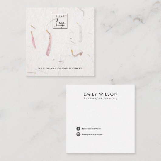 赤面花弁手製紙スタッドイヤリングディスプレイ スクエア名刺 (正面/裏面)