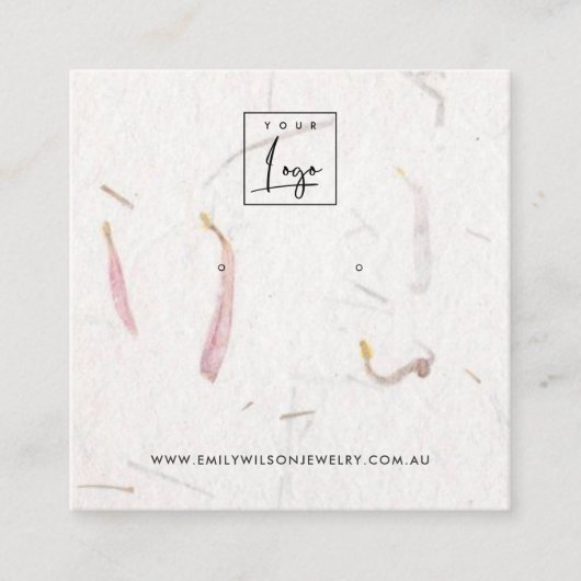 赤面花弁手製紙スタッドイヤリングディスプレイ スクエア名刺 (正面)