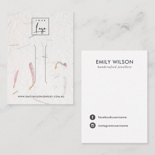 赤面花弁手製紙ヘアクリップ表示カード 名刺 (正面/裏面)