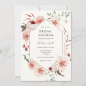赤面花模様とGreeneryフレームブライダルシャワー 招待状 (正面)