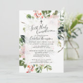 赤面花模様グリーンリーウォーターカラーファーストコミュニオン 招待状 (スタンド正面)