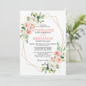 赤面花模様モダン金ゴールド幾何結婚フレーム 招待状 (スタンド正面)