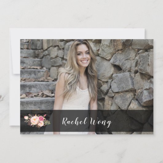 赤面花模様移動遠くにパーティー写真 招待状 (裏面)