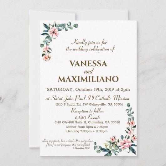 赤面花模様結婚式招待状英語版 招待状 (正面)