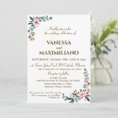 赤面花模様結婚式招待状英語版 招待状 (スタンド正面)