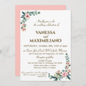 赤面花模様結婚式招待状英語版 招待状 (正面/裏面)