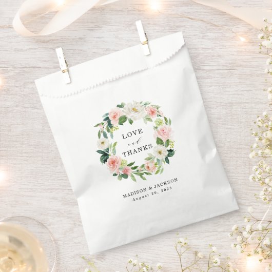 赤面花模様 |パーソナライズされた結婚さん フェイバーバッグ (クリップ留めされた状態)