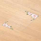 赤面花，ピンク色の花，ボホ，ブライダルシャワー アクリル招待状 (レイダウン)