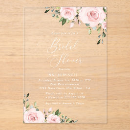 赤面花，ピンク色の花，ボホ，ブライダルシャワー アクリル招待状