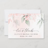 赤面花，ピンク色の花，ボホ，ブライダルシャワー サンキューカード (正面)