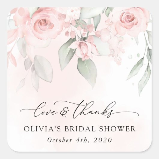 赤面花,ピンク色の花,ボホ,ブライダルシャワー スクエアシール (正面)
