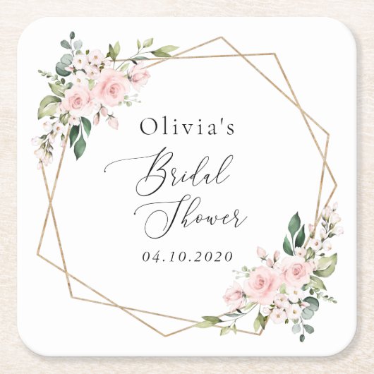 赤面花,ピンク色の花,ボホ,ブライダルシャワー スクエアペーパーコースター (正面)