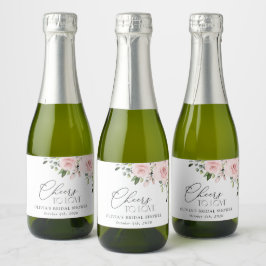 赤面花,ピンク色の花,ボホ,ブライダルシャワー スパークリングワインラベル
