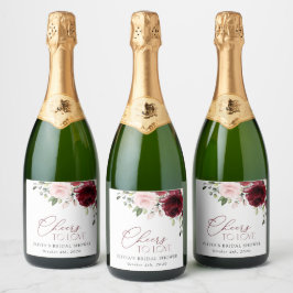 赤面花,ピンク色の花,ボホ,ブライダルシャワー スパークリングワインラベル