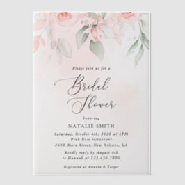 赤面花，ピンク色の花，ボホ，ブライダルシャワー ベラム紙招待状