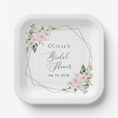 赤面花,ピンク色の花,ボホ,ブライダルシャワー ペーパープレート (正面)