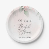 赤面花，ピンク色の花，ボホ，ブライダルシャワー ペーパープレート (正面)