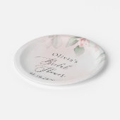 赤面花，ピンク色の花，ボホ，ブライダルシャワー ペーパープレート (アングル)