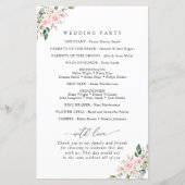 赤面花，ピンク色の花，ボホ，結婚式 プログラム (裏面)