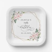 赤面花，ピンク色の花，ボホ，誕生日 ペーパープレート (正面)